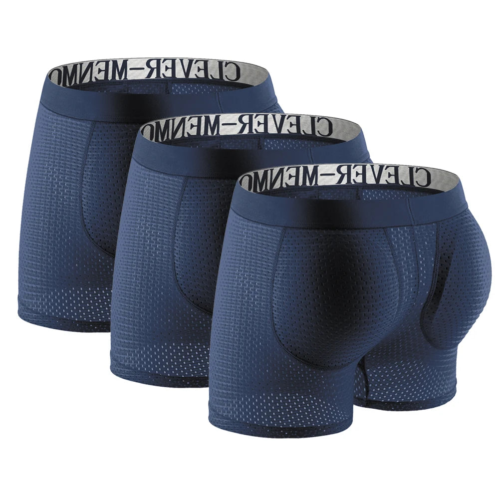3 Pack Men Boxer Shorts Underwear Boxershorts Mesh Man Sexy Panties Push Up Pad Butt Lifter Penis Pouch Underpants