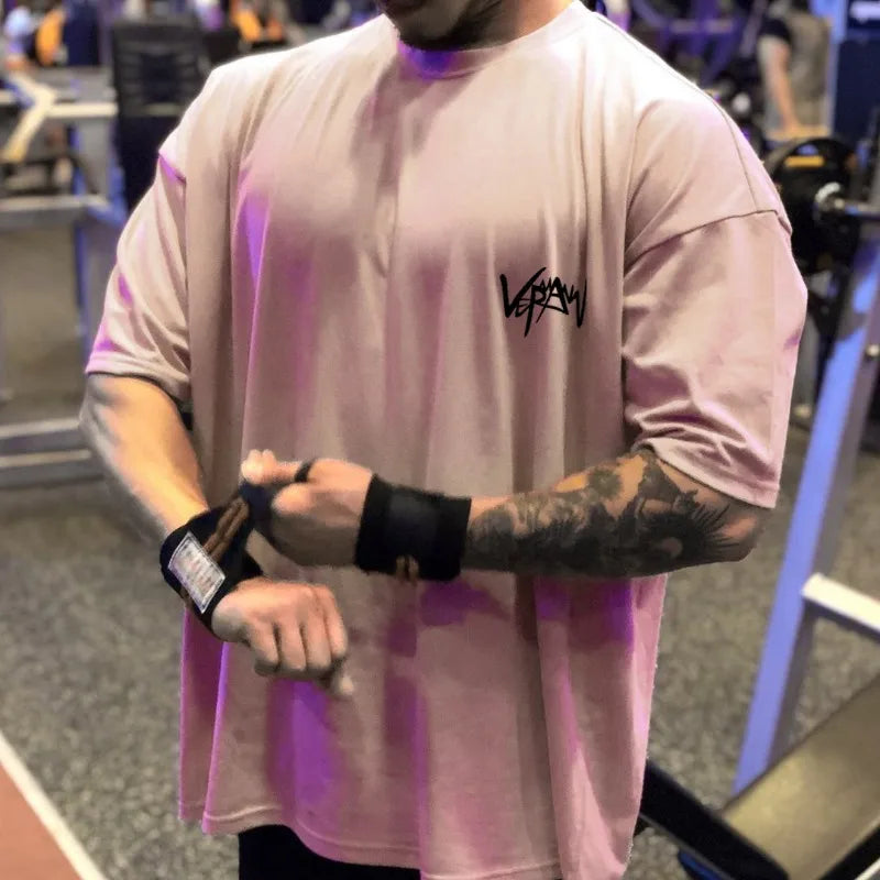 NEW Round Collar  sports T Shirt Oversize Cotton Summer Tee Training running shirt Man Streetwear Half Sleeve men T-shirt ATFH