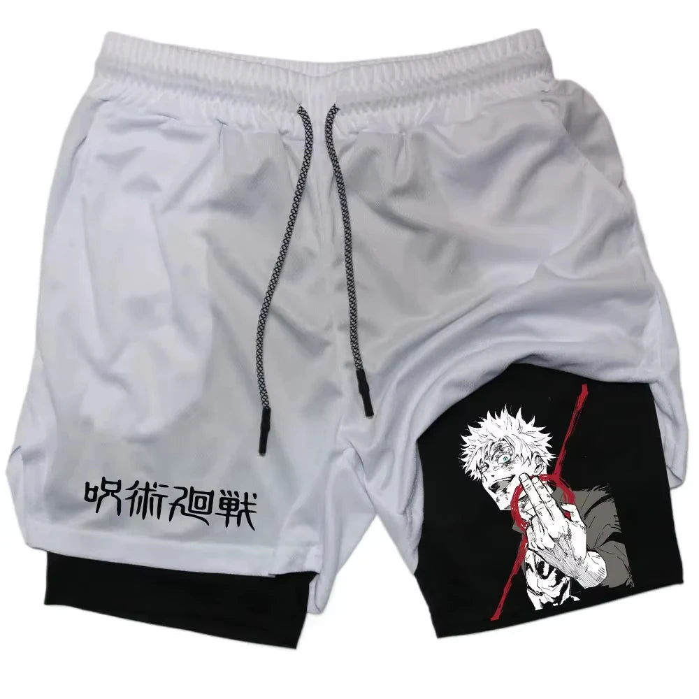 Anime Jujutsu Kaisen Gym Shorts Fitness 2 in 1 Compression Performance Shorts Workout Quick Dry Athletics Short Pants RL0601