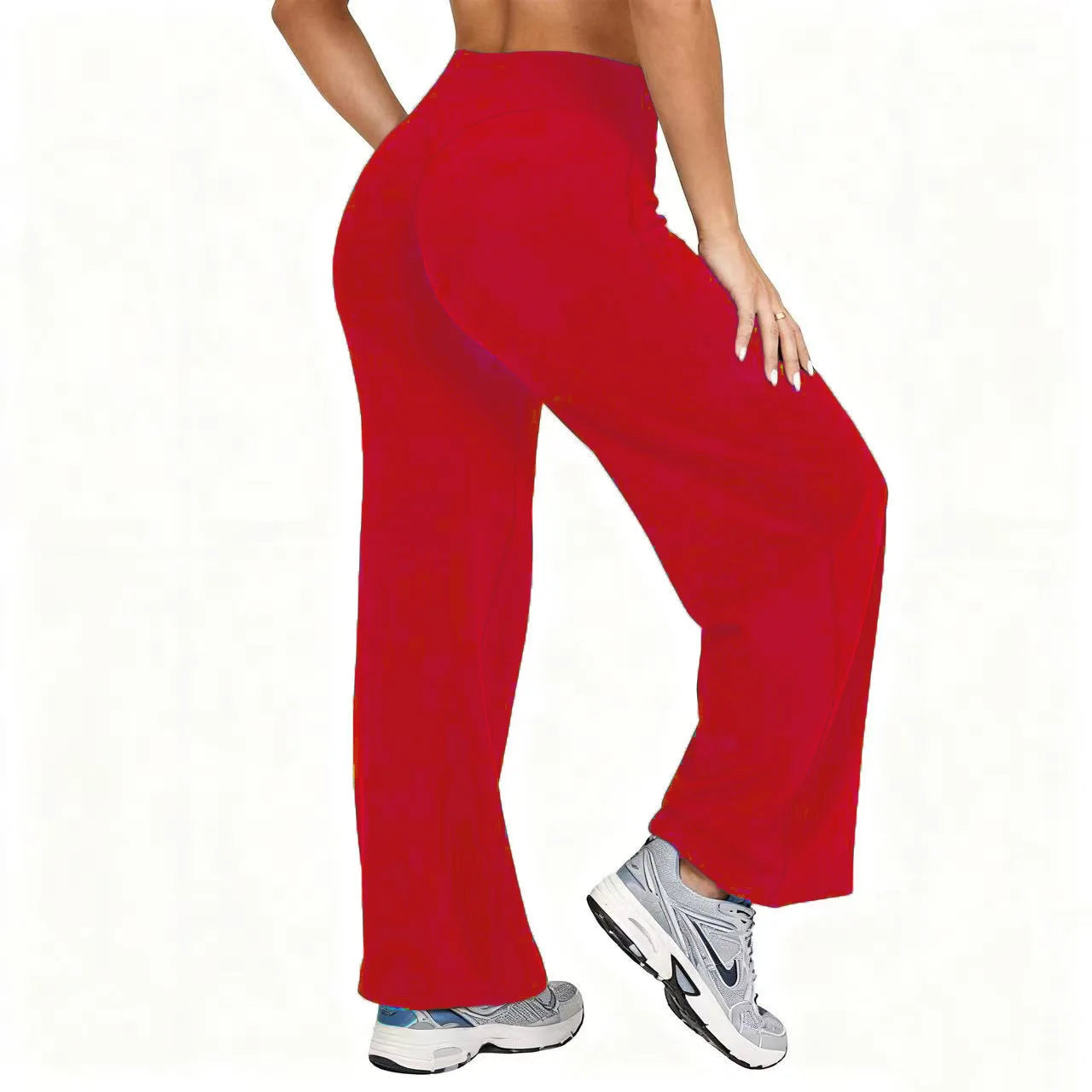 Women Plus Size Yoga Wide-leg Pants High Waist Stretchy Solid Color Leggings Running Pilates Sports Fashion Straight-Leg Pants ATFH