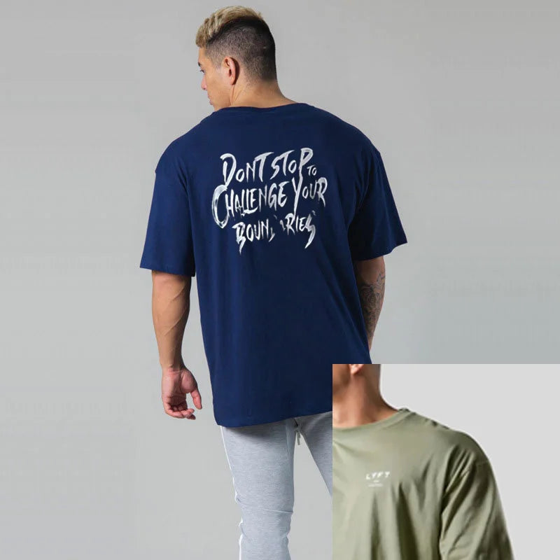 NEW LYFT Men Shirt Cotton Print Running T Shirt Loose Training Gym Bodybuilding Fitness Top Streetwear Sport Tees Short Sleeves ATFH