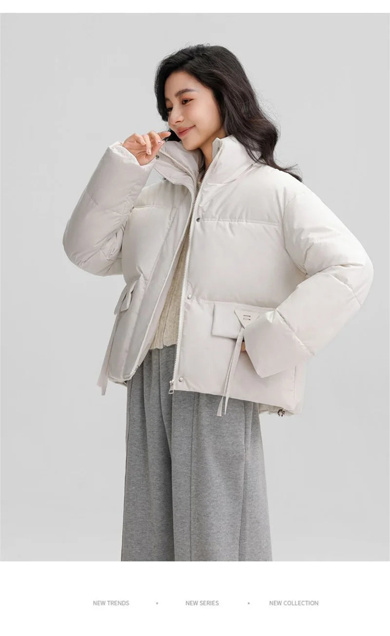 New Down and Cotton Jacket women's Short Korean Version Cotton Jacket  Stand Collar Loose Autumn and Winter bread Fashion jacket ATFH