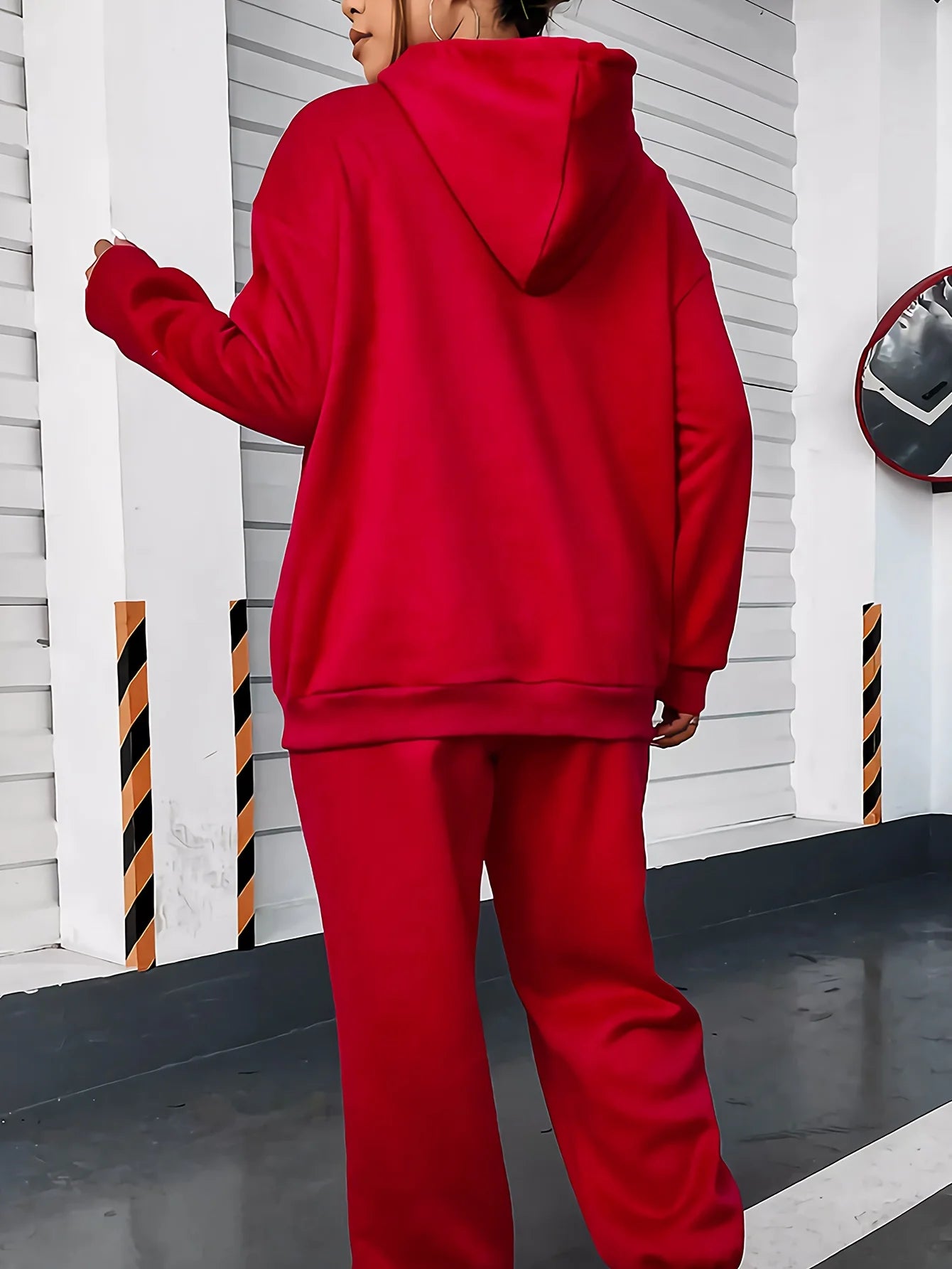 Women's Cool  Printed Casual Pants Set Long Sleeve Pocket Hoodie and Drawstring Letter Print Loose Sweatshirt Trousers Pants
