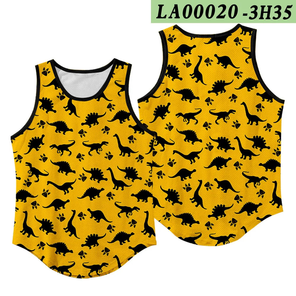 Summer Workout Black Print Sleeveless Beach Undershirt Vest Men Tank Top Gym Stringer Singlets Fitness Clothing