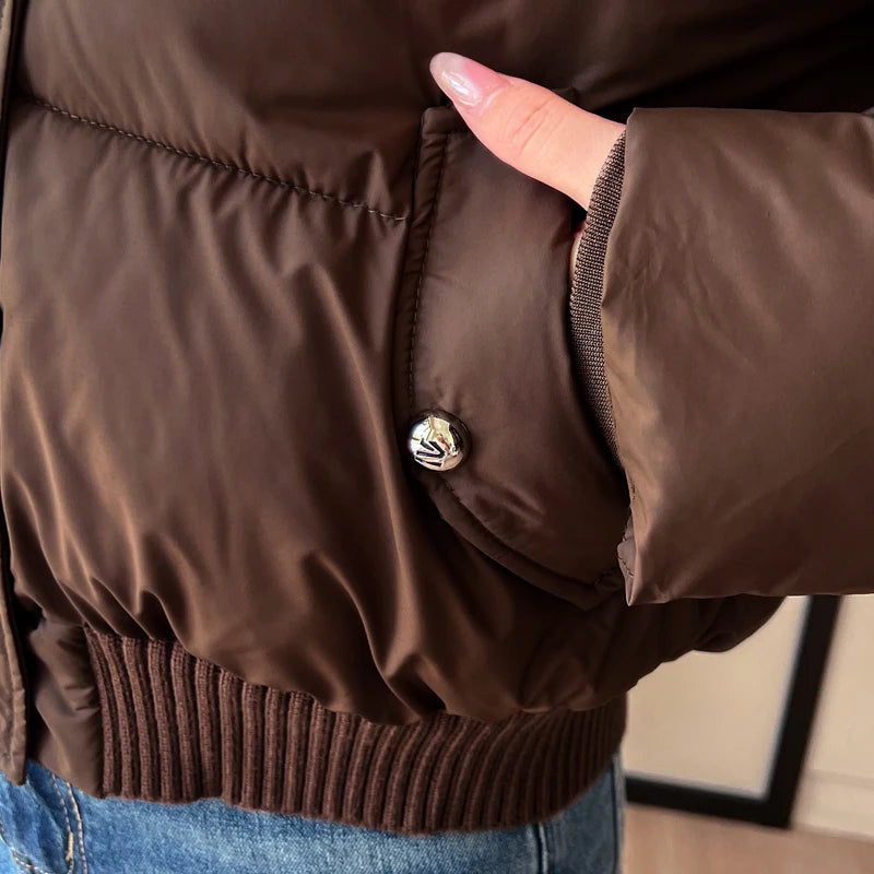 Fashion Winter Coat Female Short Parkas Long Sleeve Loose Thick Warm Women's Jackets ATFH