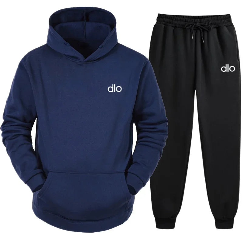 Spring  Autumn Men's Hooded Jogging Gym Fitness and Leisure Set Street Fashion Y2K Clothing Printed Neutral Sports 2-piece Set