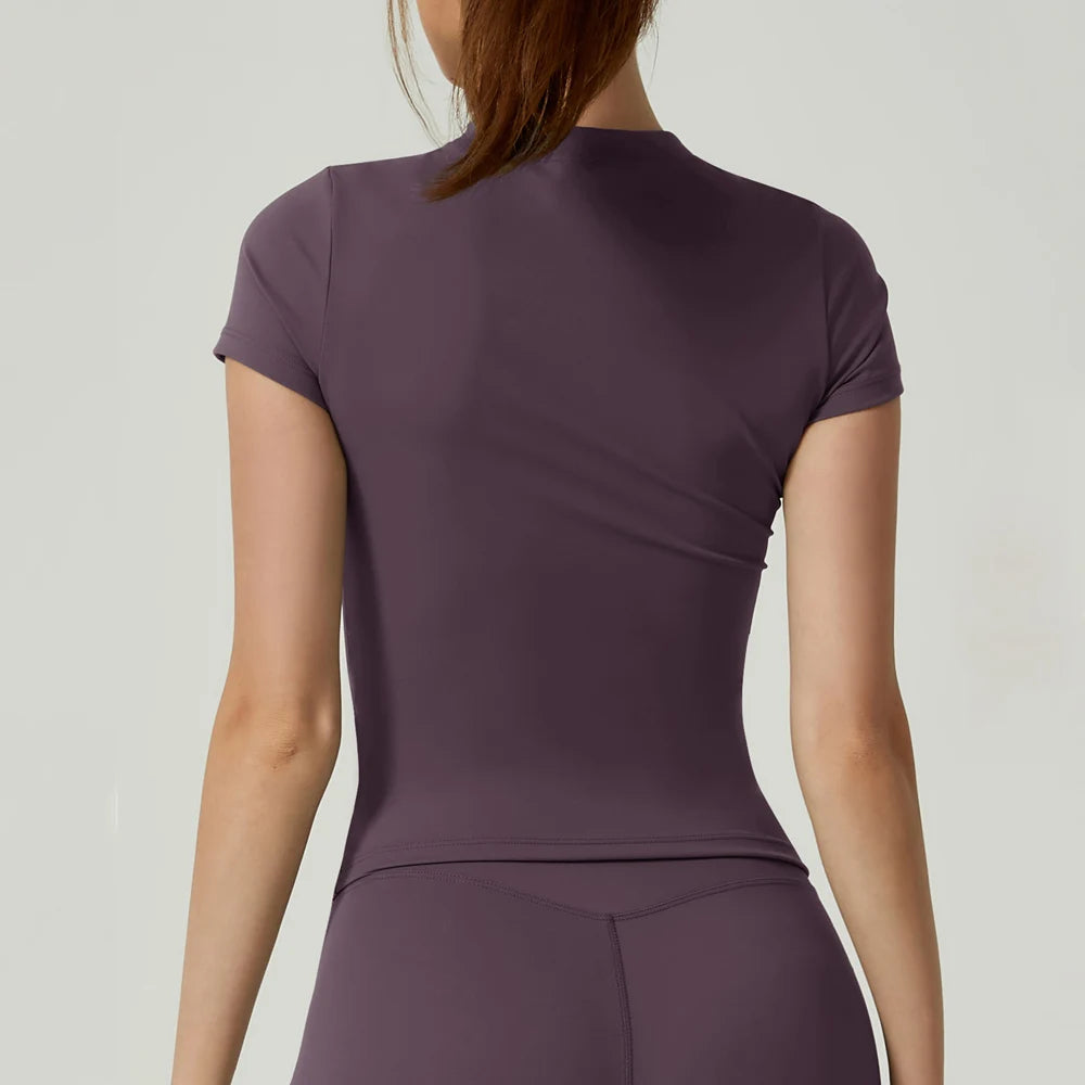 Seamless Gym Crop Top for Women Short Sleeve Yoga Top Running Sports T Shirts Fitness Workout Tee Sports Tops Activewear - ATFH