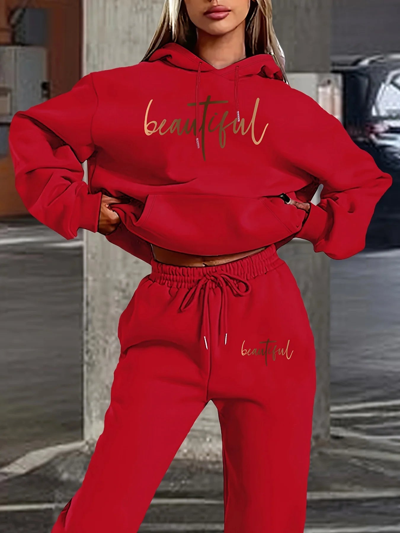 Women's Hoodie+Sports Pants Set Hip Hop Street Casual Fashion Letter Printed Loose Sports Shirt Autumn/Winter Wool Warm Clothing