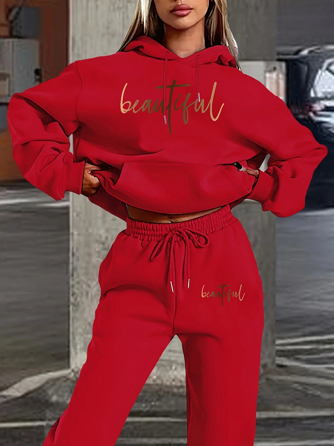 Women's Hoodie+Sports Pants Set Hip Hop Street Casual Fashion Letter Printed Loose Sports Shirt Autumn/Winter Wool Warm Clothing
