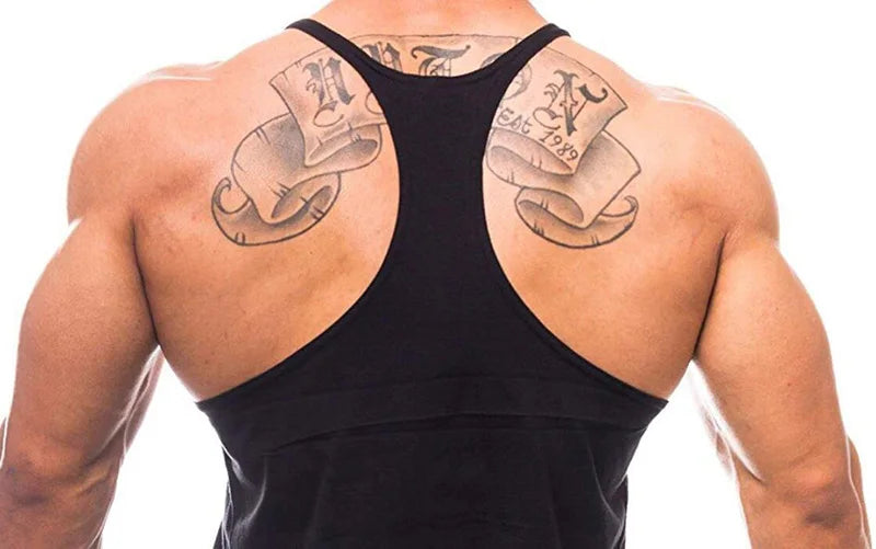 Men's Cotton JUST GYM Stringer Tank Tops Y-Back Training Vests Bodybuilding Sleeveless Shirt Muscle Workout Fitness Singlets