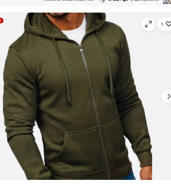 Men's Solid Color Hooded Hoodie Zip Up Cardigan Sweatshirt Casual Streetwear Tracksuit for Spring Autumn Male - ATFH