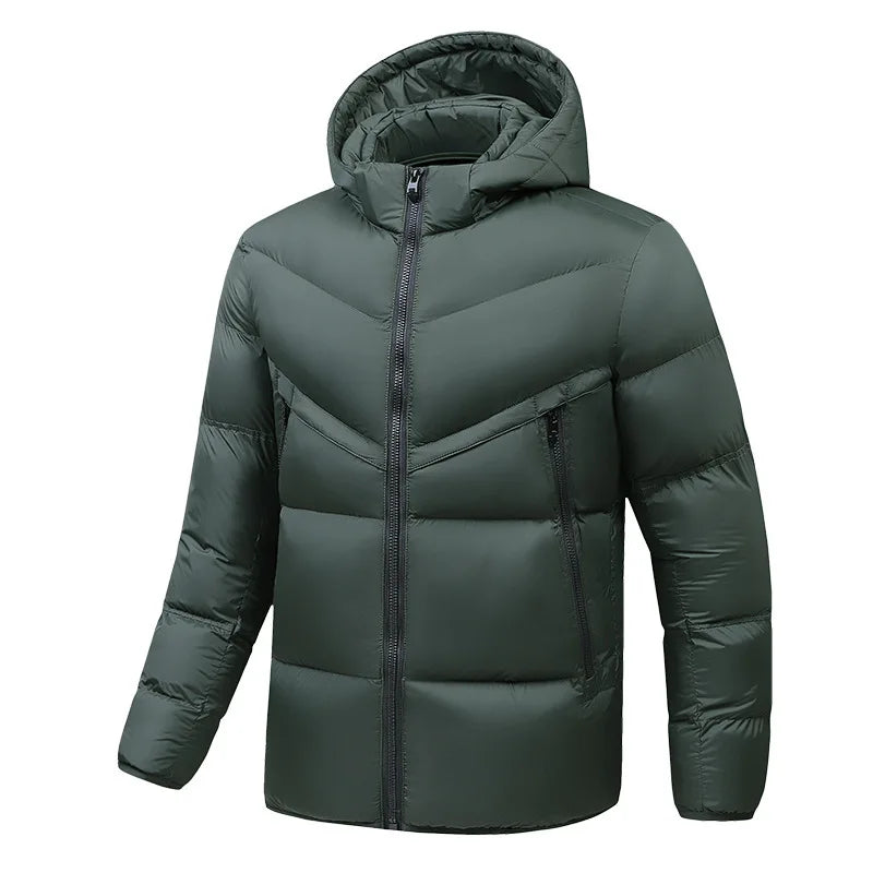 KIDWHXR Man Hooded Parkas Coat Fshion Contrast Color Male Jacket Thicken Warm Slim Long Sleeve Lightweight Men Casual Outerwear