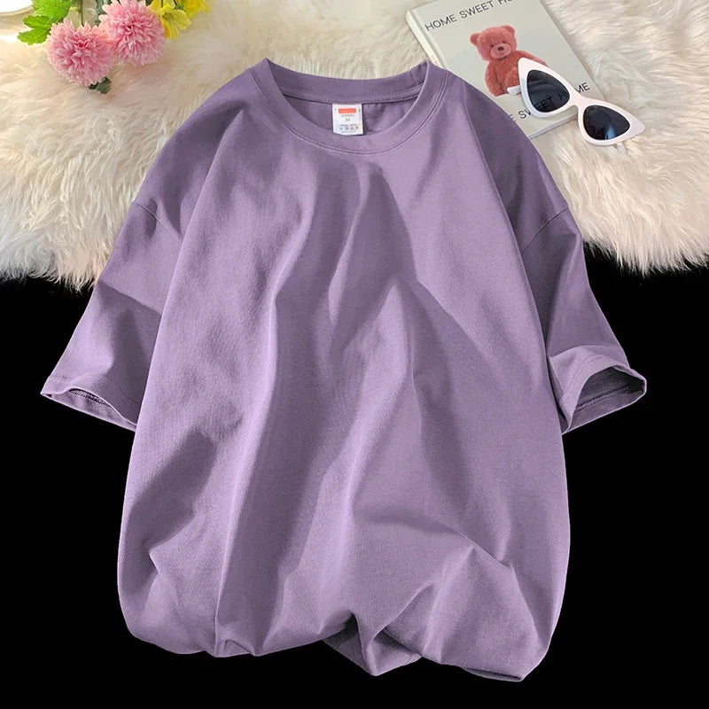 LEGIBLE Summer short sleeve T-Shirt Women Cotton Tee Shirt Loose Solid Basic Oversized T Shirt Women O-neck Tshirt Women - ATFH