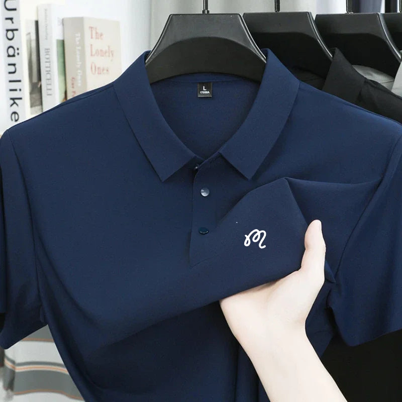 Golf printed short sleeved men's brand polo shirt ice silk seamless top summer new comfortable breathable casual lapel T-shirt