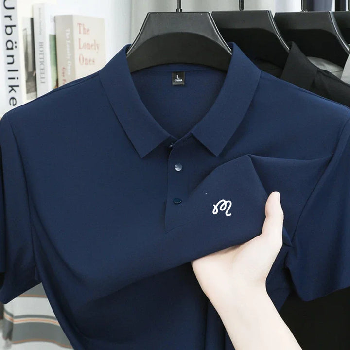Golf printed short sleeved men's brand polo shirt ice silk seamless top summer new comfortable breathable casual lapel T-shirt