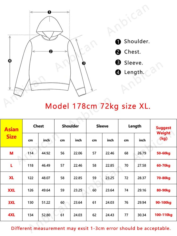 400GSM Cotton Men's Hoodies Letter Embroidery Front Pockets Pullover Hoody Tops Loose Fit - ATFH