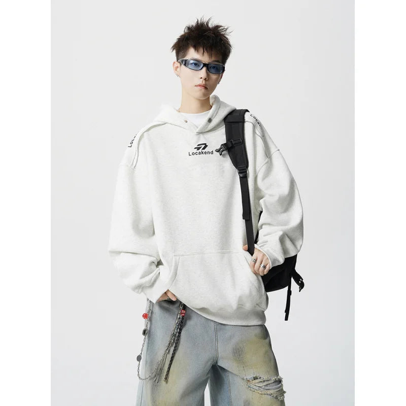 【Mirrordust】Heavyweight Korean Solid Printed Sweatshirt Loose Casual Pullover Hoodie for Both Genders - ATFH