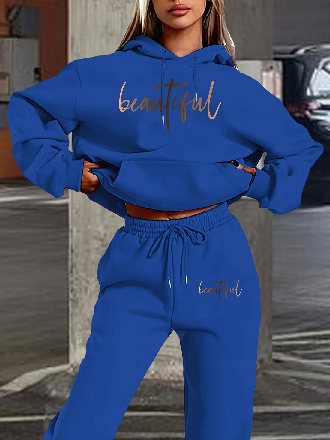 Women's Hoodie+Sports Pants Set Hip Hop Street Casual Fashion Letter Printed Loose Sports Shirt Autumn/Winter Wool Warm Clothing