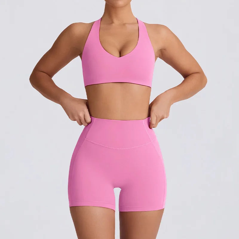 Naked Feel Quick-Dry Yoga Set Strappy Sports Bra & Seamless Leggings for Women Outdoor Gym Workout Activewear - ATFH