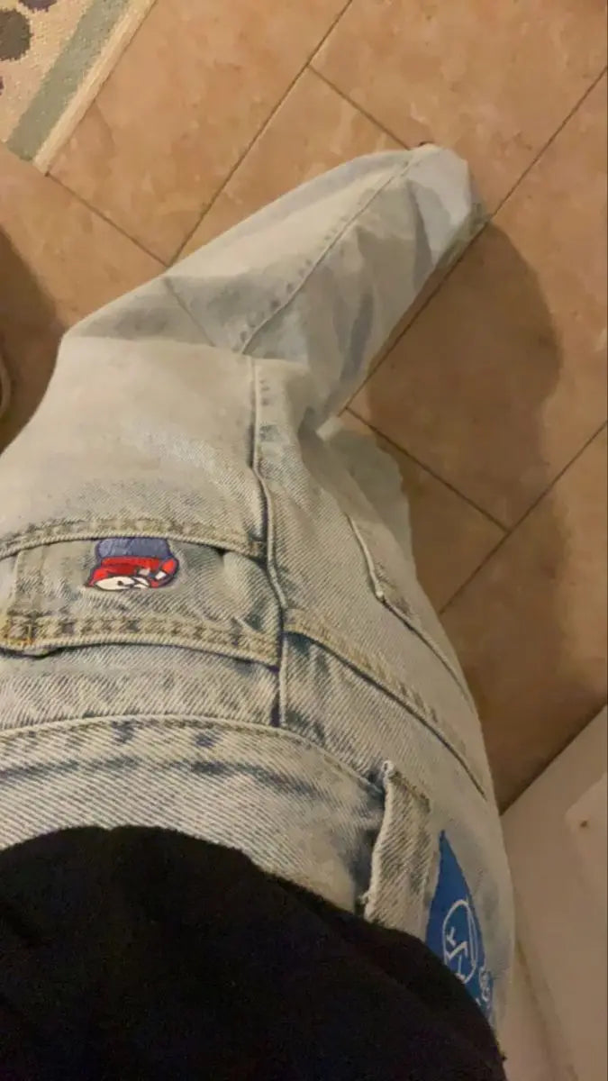 Polar Big Boy Jeans Retro Blue Cartoon Streetwear Embroidery Y2k Pants Baggy Jeans Mens Womens Hip Hop Low Waist Wide Trouser ATFH
