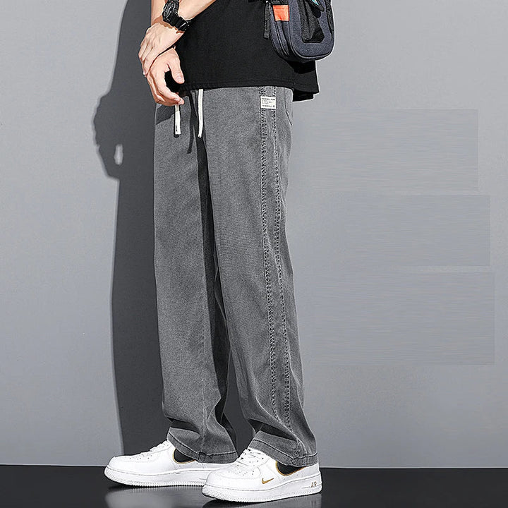 2024 Spring/Summer New Soft Lyocell Fabric Men's Jeans Thin Loose Straight Leg PantsDrawstring Elastic Waist Korean casual pants ATFH