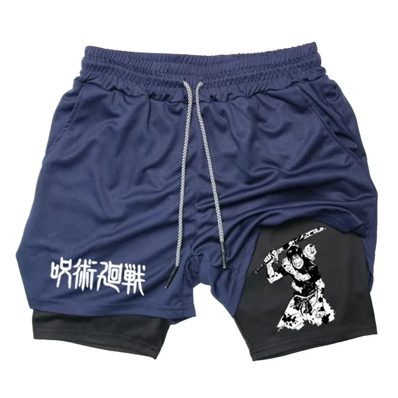 Anime Performance Shorts Toji Printed Men GYM Casual Sports Shorts Workout Running Mesh 2 In 1 Sport  Pants