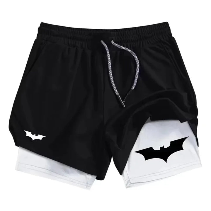 Bat Print 2-in-1 Men's Sports Breathable Quick-Drying Summer Shorts with Phone Pocket Gym Workout Running Shorts Cycling Shorts