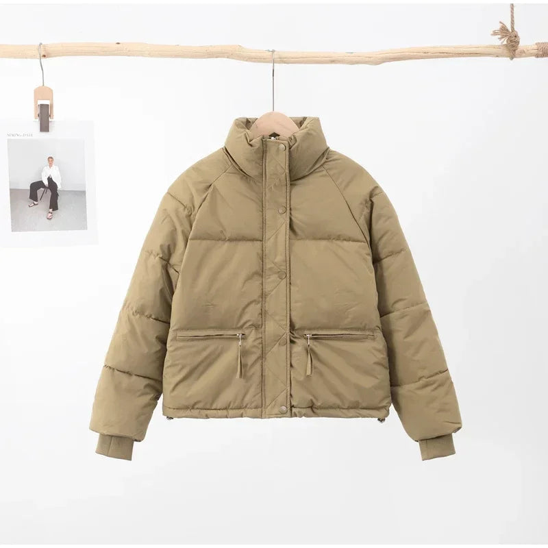 Casual Short Winter Jacket Women Stand Collar Zipper Warm Parkas High Street Padding Coat Female 2024 Winter Lady Down Coats ATFH