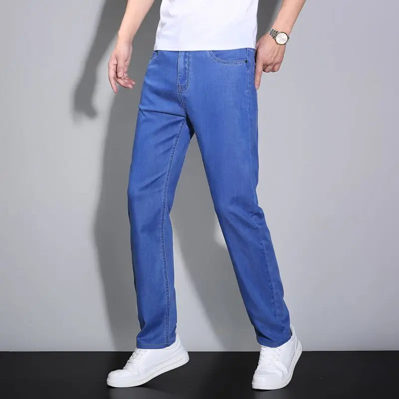 New Business Men's Jeans Summer Casual Straight Stretch Fashion Classic Lightweight Versatile Work Denim Trousers Male Clothing ATFH