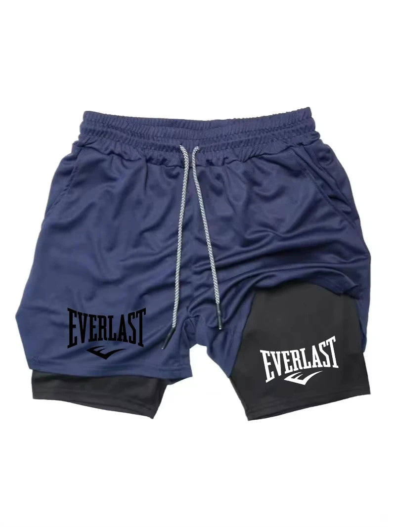 Men's Compression Sports Shorts Everlast Printed Sports Pants Double-Layer Quick-Dry Basketball Beach Muscle Fitness Pocket Towe