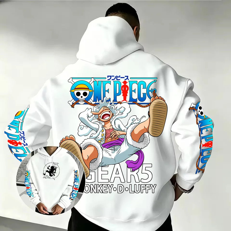 One Piece Luffy Gear 5 Hoodie 2026 New Japanese Anime Fashion Y2K Casual Sportswear Men's Couple Style Hooded Sweatshirt