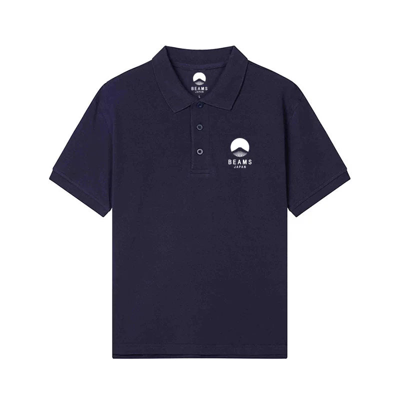 Fuji Mountain Embroider Logo Summer Men Women Same Polo Shirt Korean Style High-quality T-shirt Cotton Short Sleeve Tees Top