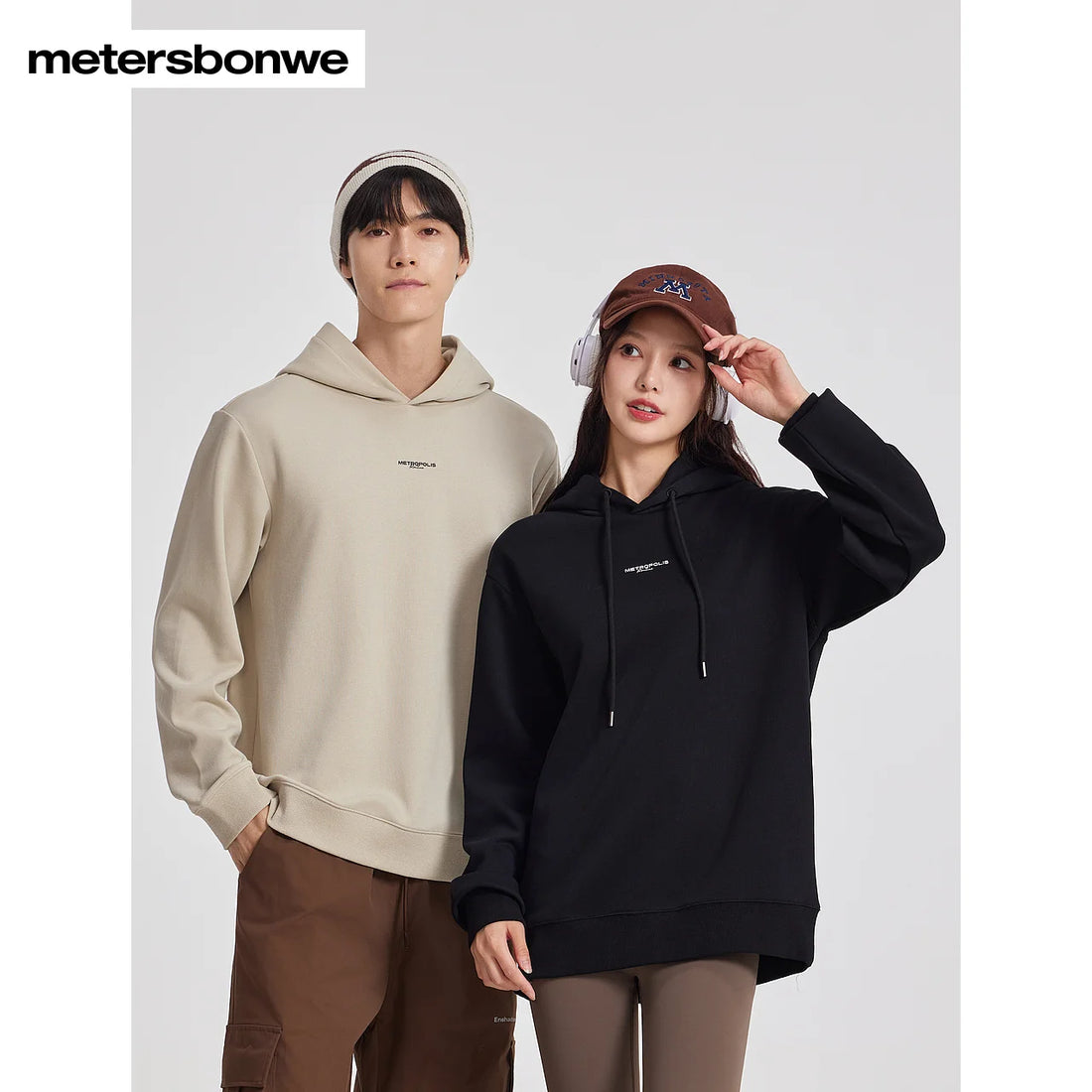 Metersbonwe Men Women's Thick Hoodie Solid Color Small Letter Print Pullover With Hooded Basic Casual Commuter Winter Unisex Top - ATFH