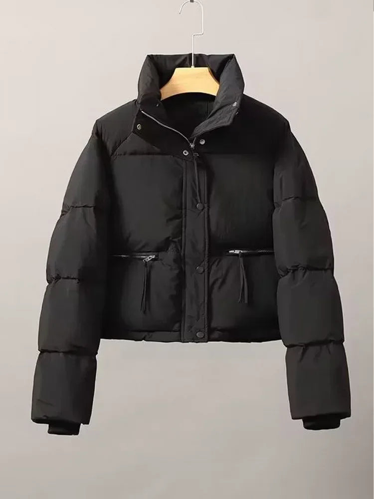 Casual Short Winter Jacket Women Stand Collar Zipper Warm Parkas High Street Padding Coat Female 2024 Winter Lady Down Coats ATFH