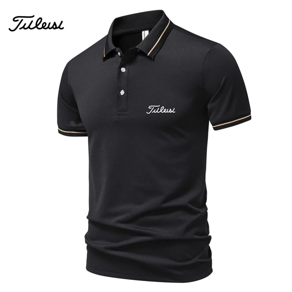 2026 new men's casual and fashionable solid color short sleeved polo shirt, comfortable and versatile summer T-shirt