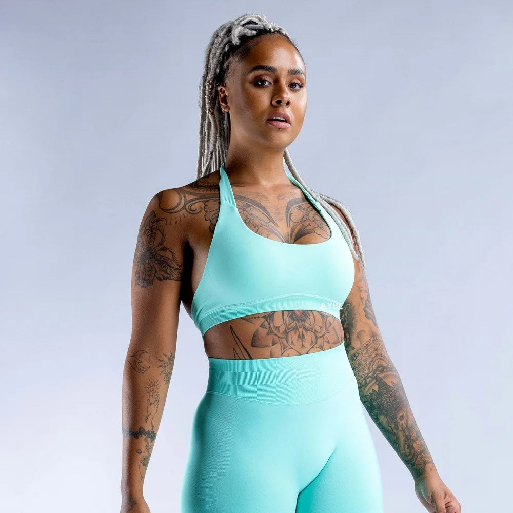 Impact Sports Bra Women Seamless Yoga Underwear Halter Neck Strap Open Back Design Gym Top Workout Fitness Running Bra - ATFH