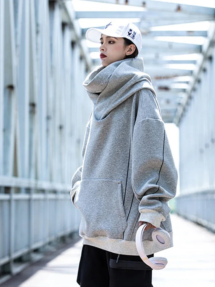 Autumn Men's Windbreaker Turtleneck Hooded Sweatshirts New Japanese Ninja Hoodies Women Line Print Oversized Y2K Vintage Hoodie - ATFH
