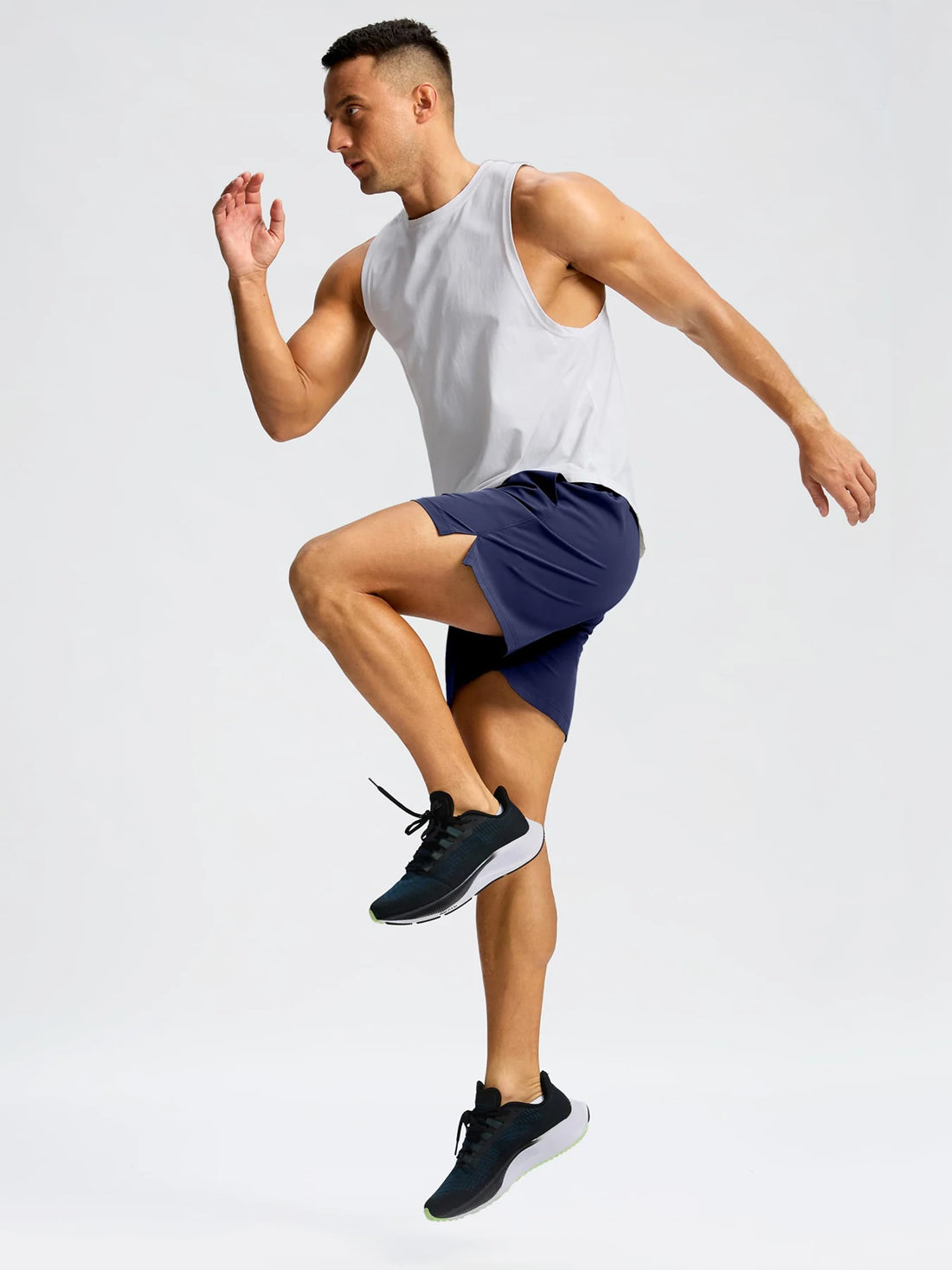 Men's Quick-Dry Athletic Shorts Elastic Waist Drawstring Zip Pocket Split Hem Lightweight Breathable Workout Running Gym Shorts