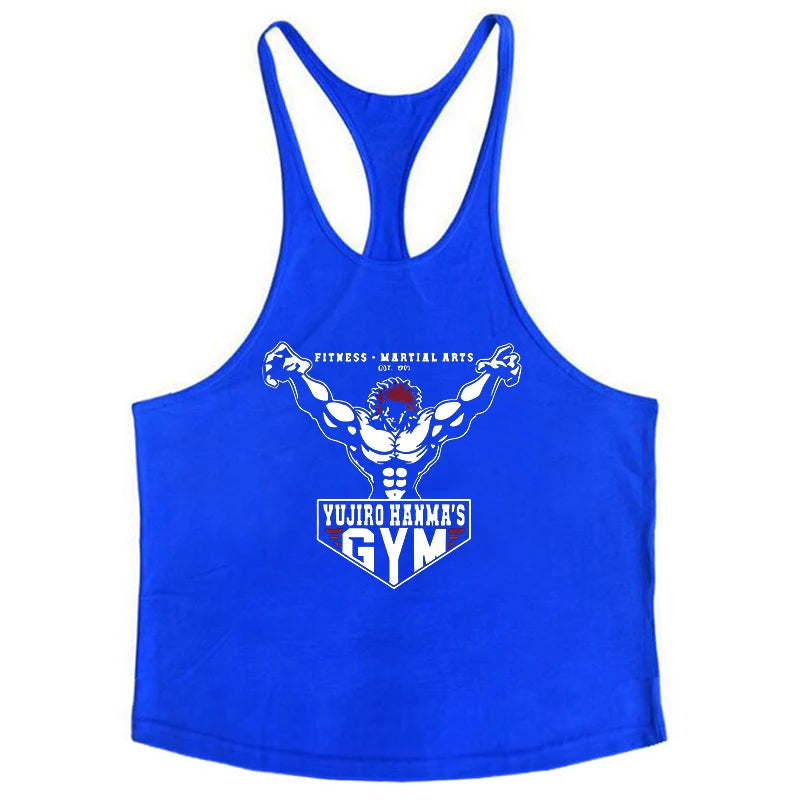 Anime Baki Hanma Print Stringer Tank Top for Men Y-Back Vest Muscle Training Undershirt Athletic Tops Gym Workout Bodybuilding