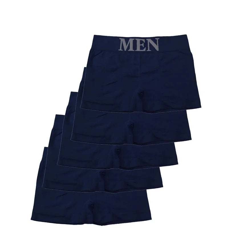 5 Pcs Men’s Boxer Briefs Breathable Soft Stretch Underwear High Elastic Comfortable Plain Color Shorts
