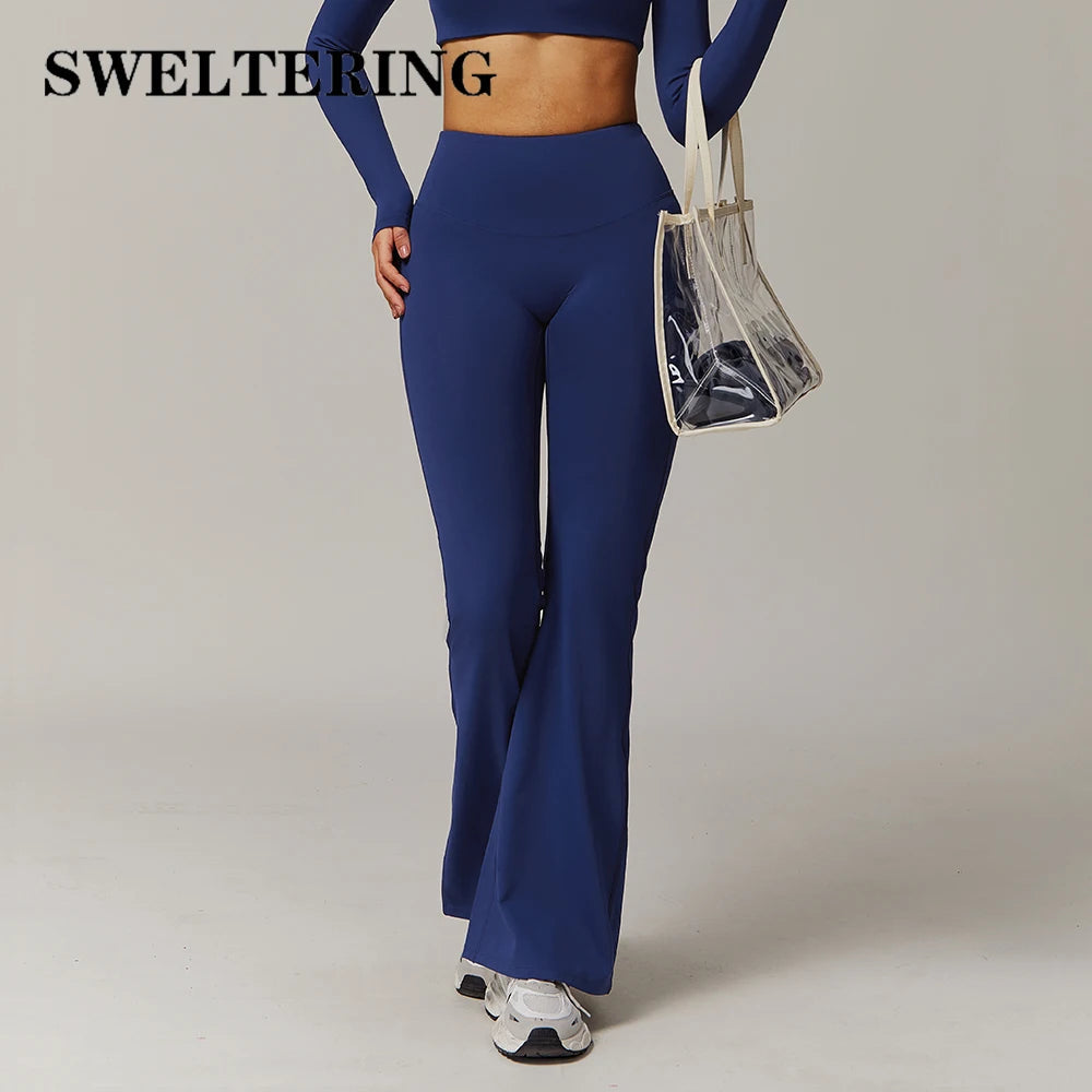 Yoga Flared Pants Women Gym Fitness Bell-bottoms Trousers High Waist Sports Pants Stretch Gym Workout Sports Push Up Leggings ATFH