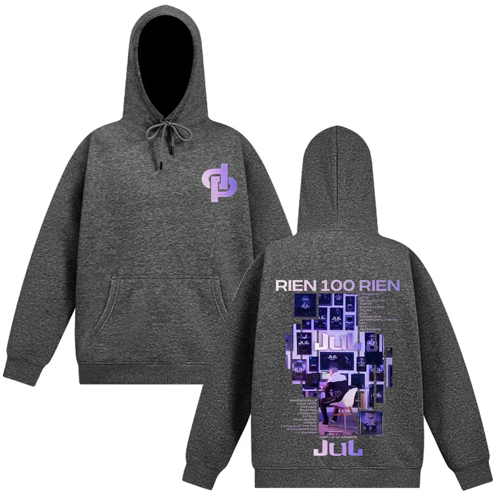 Rapper Jul Rien 100 Rien Album Tour 2025 Graphic Gothic Punk Hoodie Men's Women Fashion Pullover Hip Hop Winter Loose.tracksuit