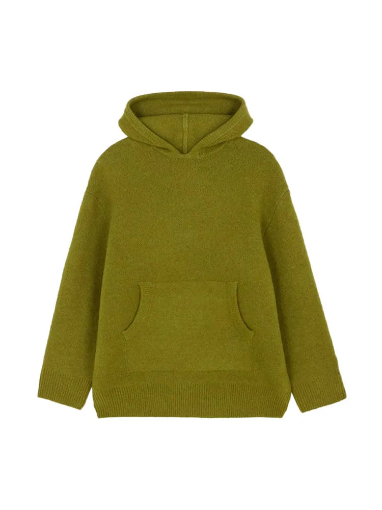 Casual Knitted Women's Sweater Hooded Solid Loose Pocket Lady Sweaters 2025 New Autumn Winter Fashion Female Street Outwears - ATFH