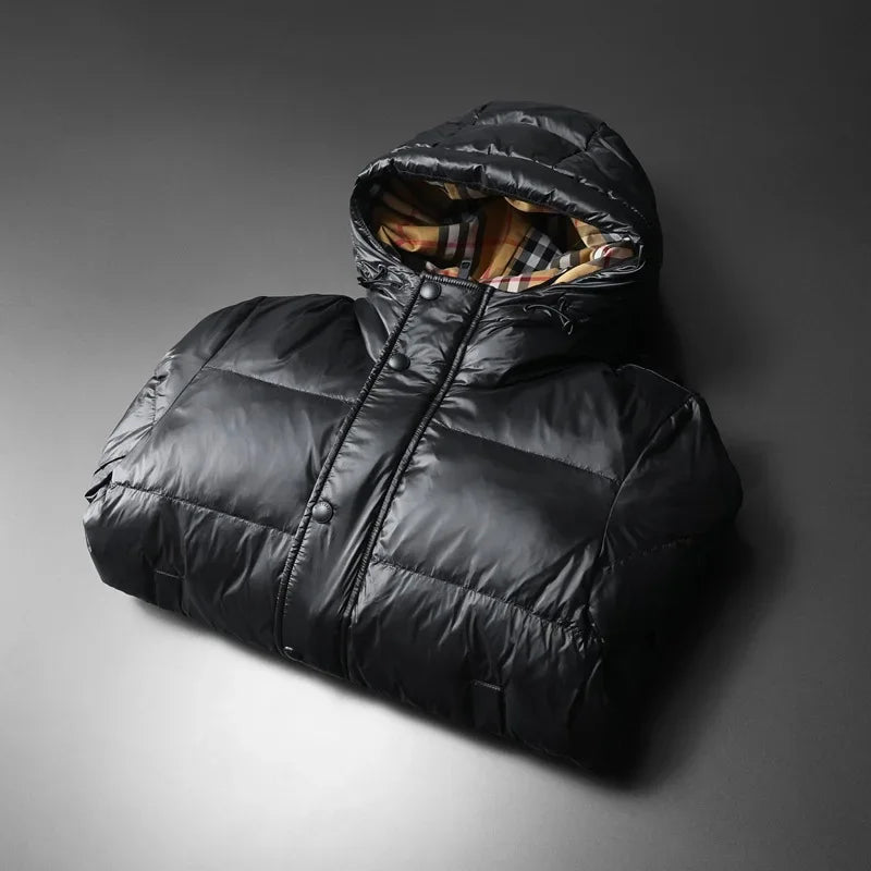 Trendy Men's Casual Hooded down Jacket 2025 Winter Fashion White Duck Feather Warm Top European Style Regular Fit