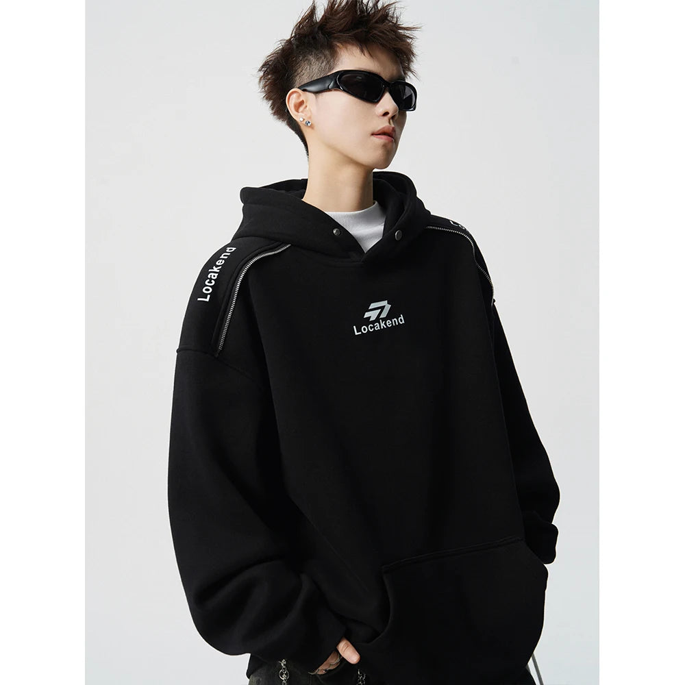【Mirrordust】Heavyweight Korean Solid Printed Sweatshirt Loose Casual Pullover Hoodie for Both Genders - ATFH