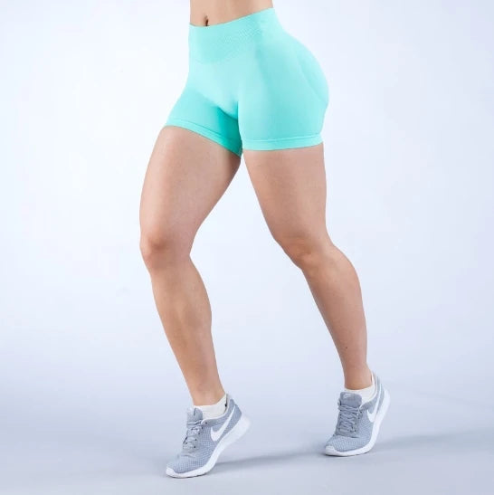Logo Women Cross Waist Seamless Knitted Shorts Peach Hip High Waist 3/4 Length Yoga Fitness Sports Shorts