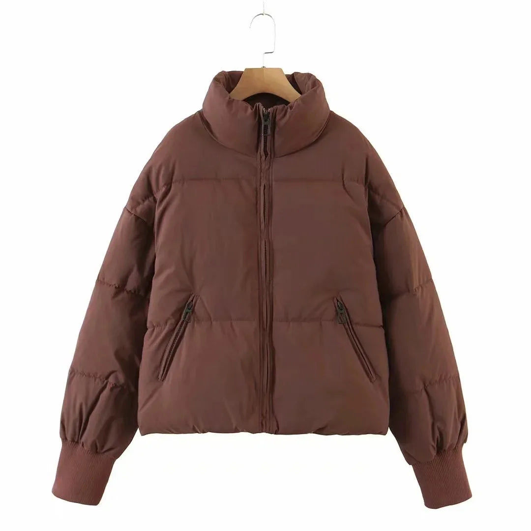 2025 New Women High Neck Short Down Cotton Padded Jacket Loose Slim Warm Puffer Coat Multi Color Options Fashion Versatile ATFH
