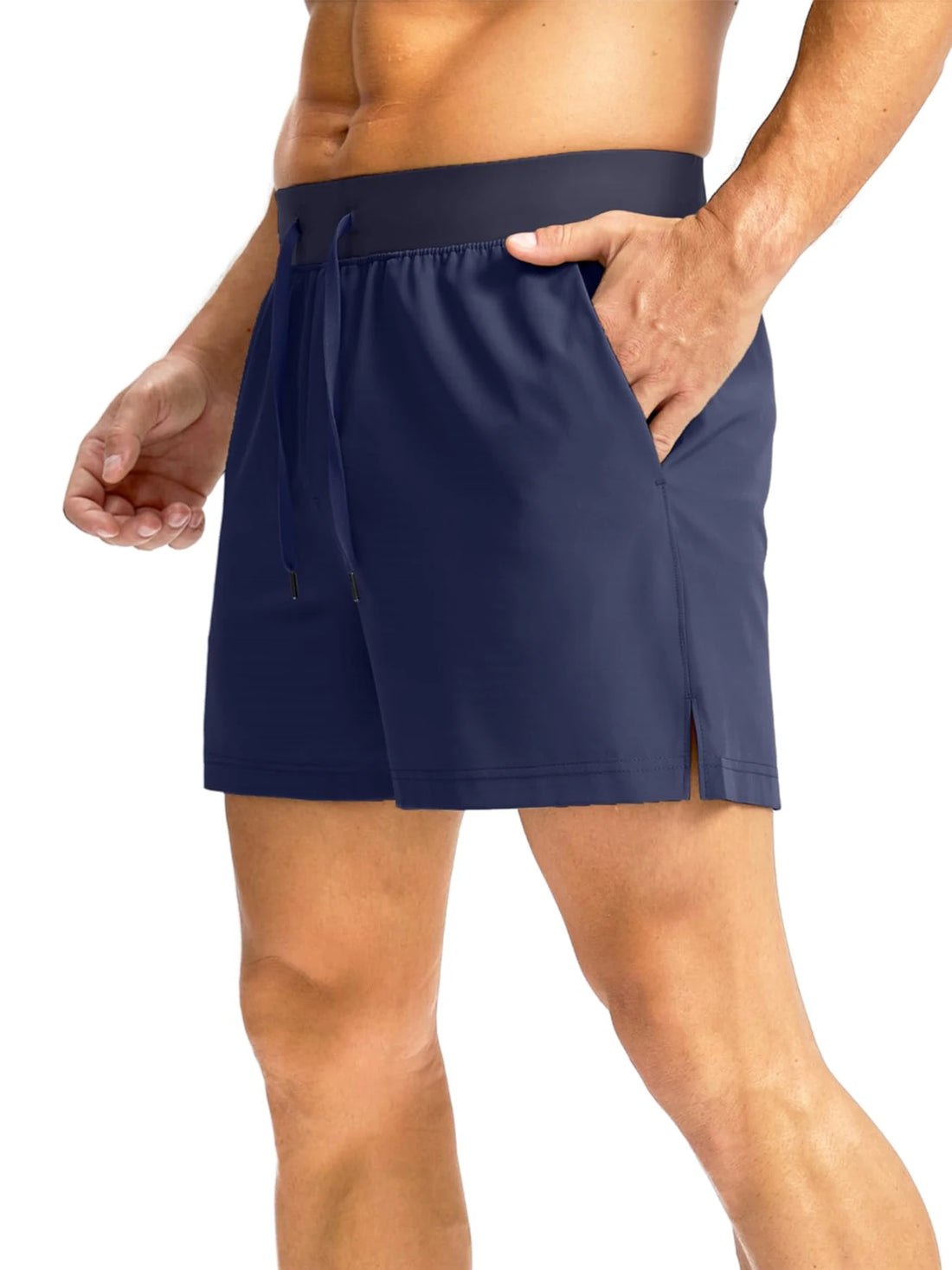 Men's Quick-Dry Athletic Shorts Elastic Waist Drawstring Zip Pocket Split Hem Lightweight Breathable Workout Running Gym Shorts