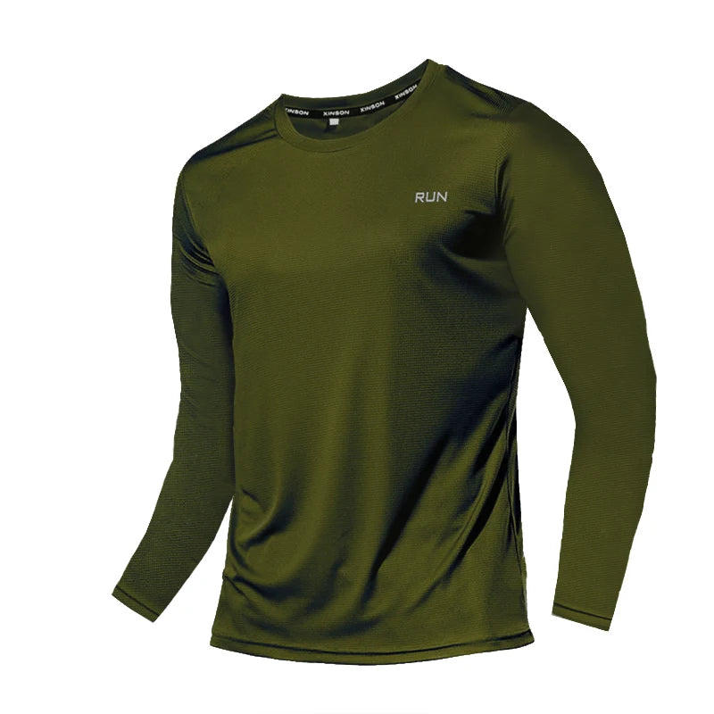 Summer Ice Silk Long Sleeve T-Shirt Men New Quick Dry Breathable Air Conditioning Outdoor Sun Protection Running Outer Wear