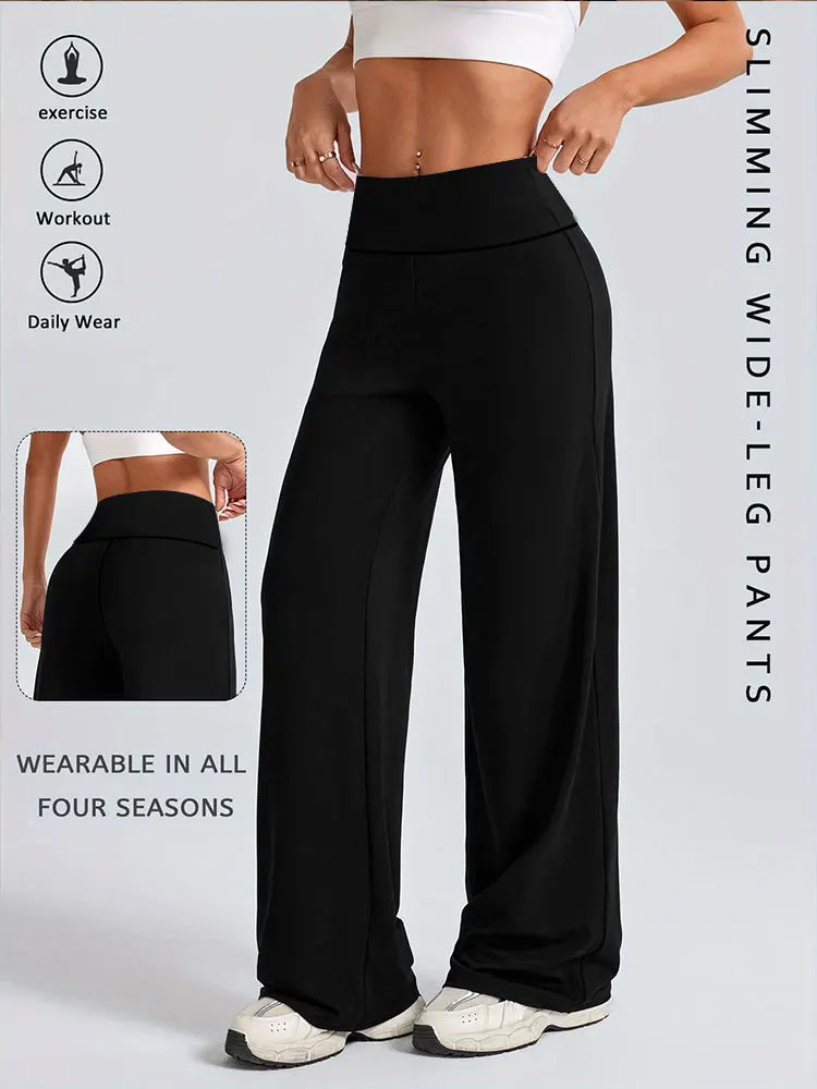 Solid Color Straight Wide Leg Pants Womens Mid Waist Yoga Leggings Fitness Tights Naked Feeling Pilates Running Sports Trousers